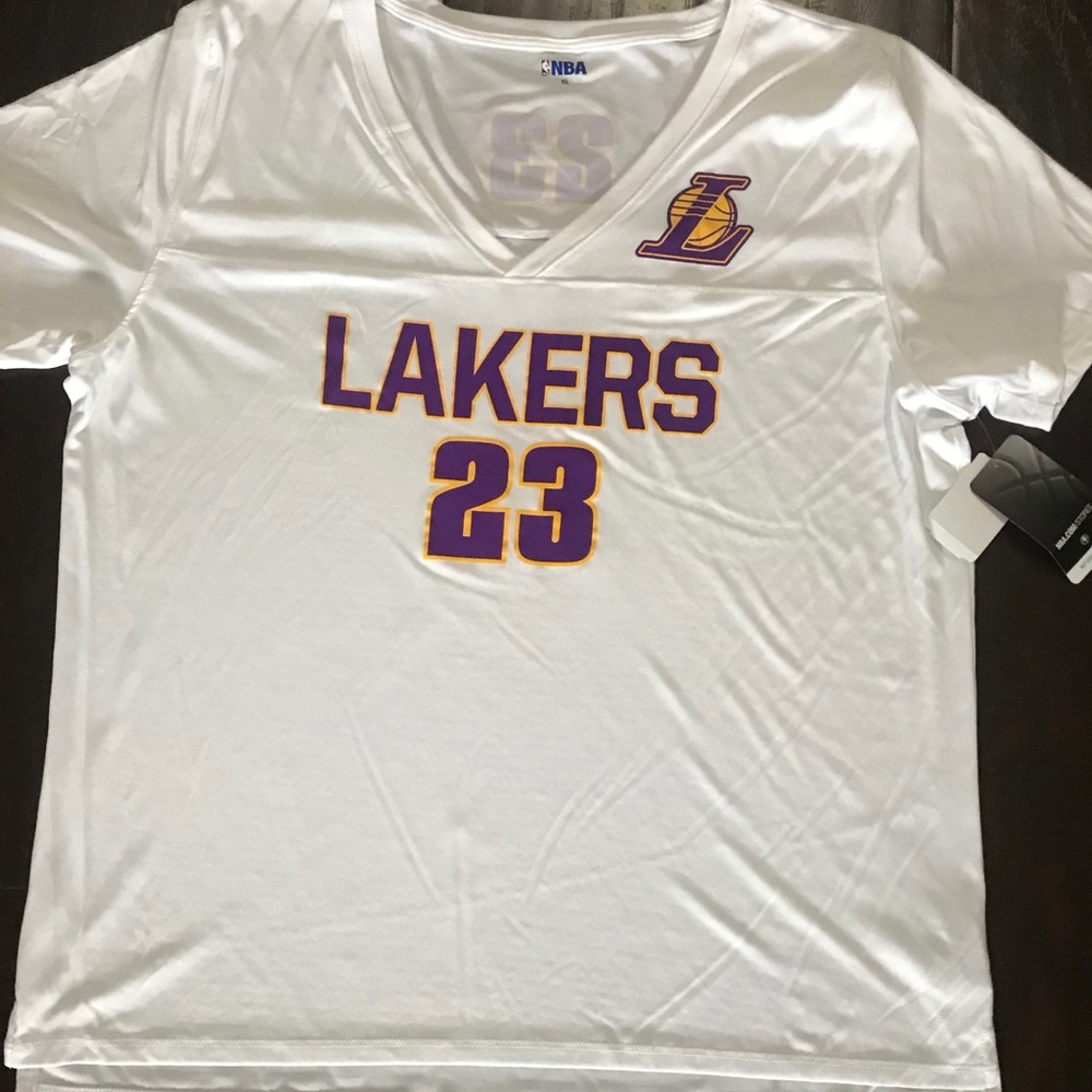 Women’s L.A. Lakers v-neck basketball shirt.